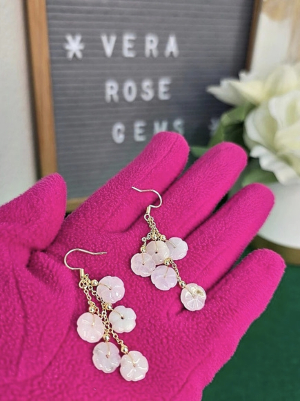 🔹️FINAL SALE 🔹️ White Jade Floral Dangle Earrings - Handamade